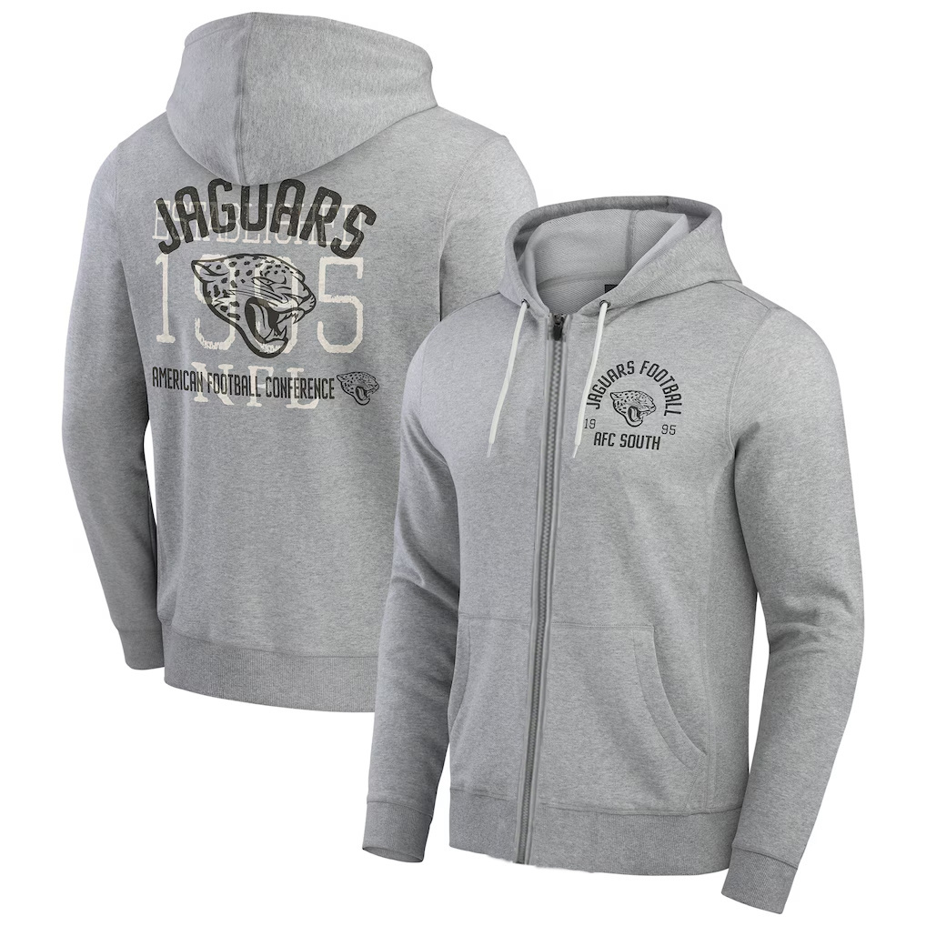 Men's Gray Jacksonville Jaguars Heather Vintage Stripe Full-Zip Hoodie